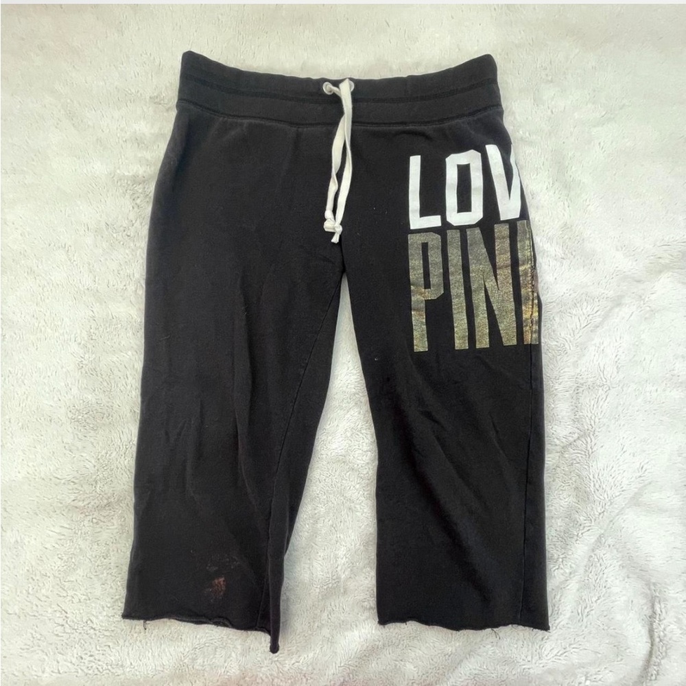 PINK Victoria's Secret Black Capri with Gold and White Accents